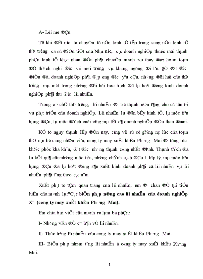 Các biện pháp nâng cao lợi nhuận của doanh nghiệp X (công ty may xuất khẩu Phương Mai).