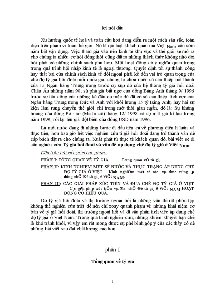 Tỷ giá hối đoái và vấn đề áp dụng chế độ tỷ giá ở Việt Nam 1