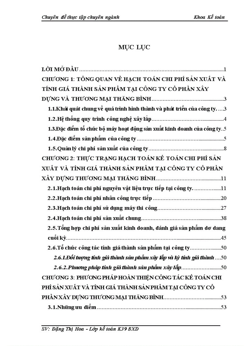 Thực trạng hạch toán chi phí sản xuất và tính giá thành sản phẩm xây lắp tại Công ty Cổ phần xây dựng thương mại Thăng Bình