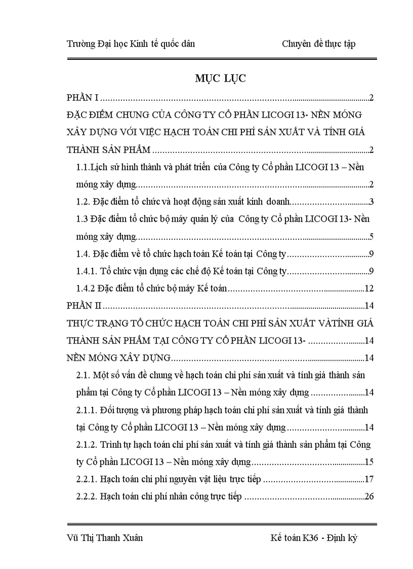 Hạch toán chi phí sản xuất và tính giá thành sản phẩm tại công ty cổ phần licogi 13 – nền móng xây dựng.