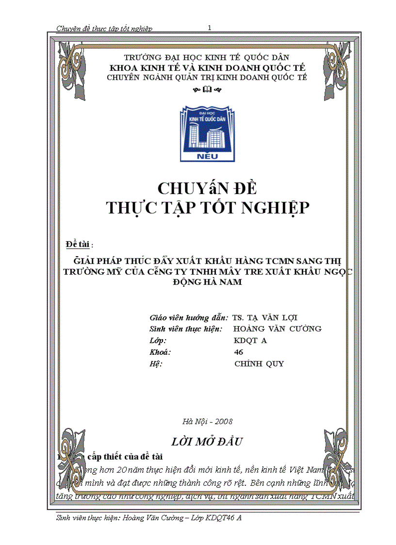 Giải pháp thu c đâ y xuất khẩu hàng tcmn sang thị trường mỹ của Công ty TNHH mây tre xuất khẩu Ngọc Động Hà Nam