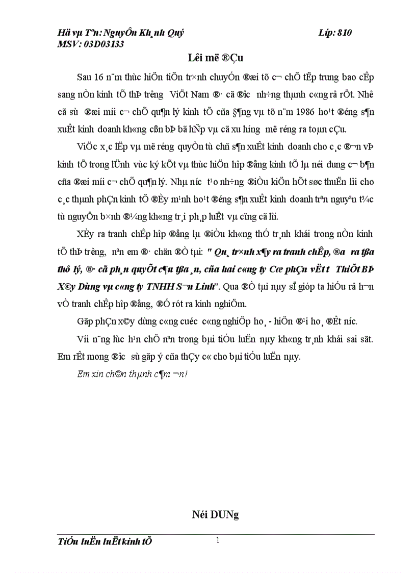 Tranh chấp hợp đồng và giải quyết tranh chấp hợp đồng (Kinh tế)