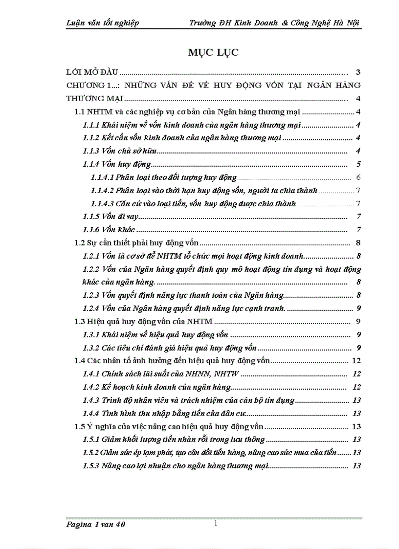 Một số giải pháp nhằm nâng cao hiệu quả huy động vốn tại Ngân hàng Đầu tư và Phát triển Việt Nam - chi nhánh Sở giao dịch 1