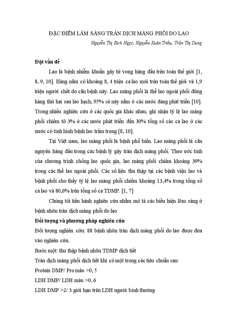 Nghiên cứu hiệu quả chẩn đoán TDMP thanh tơ do lao bằng PCR