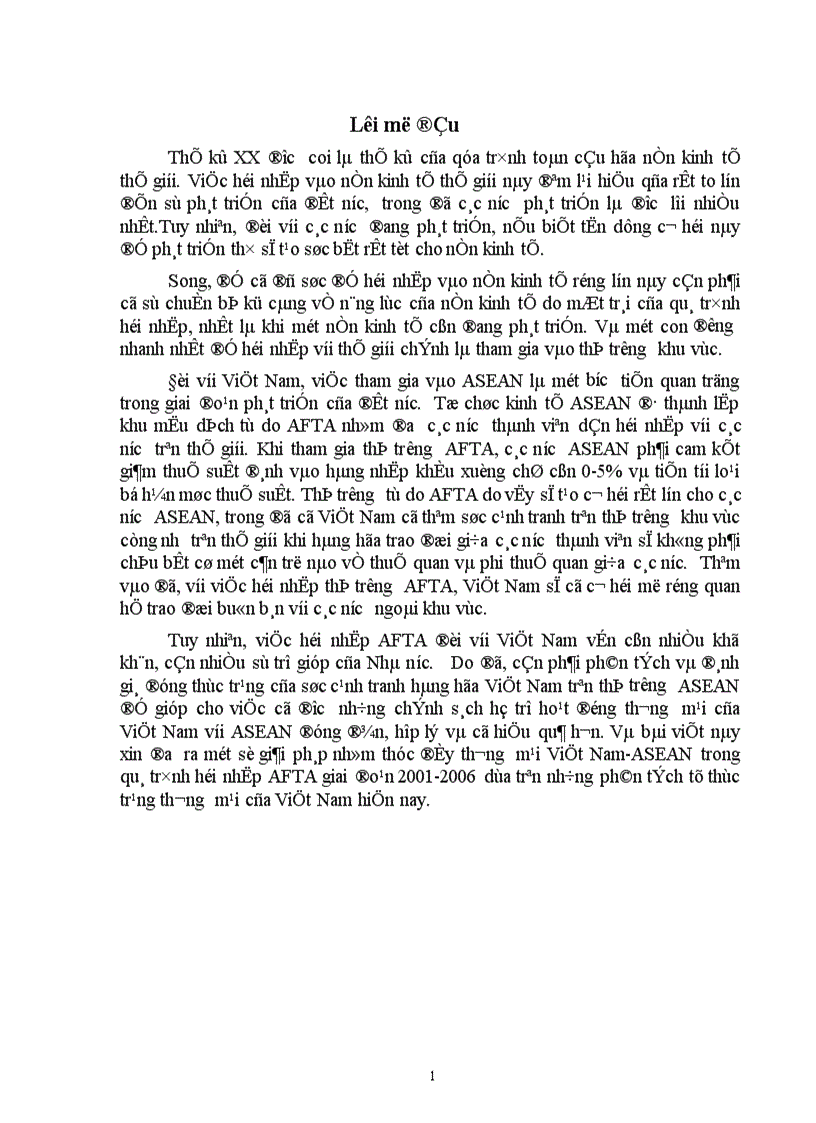 Giải pháp nhằm thúc đẩy thương mại Việt Nam-ASEAN trong quá trình hội nhập AFTA giai đoạn 2001-2006