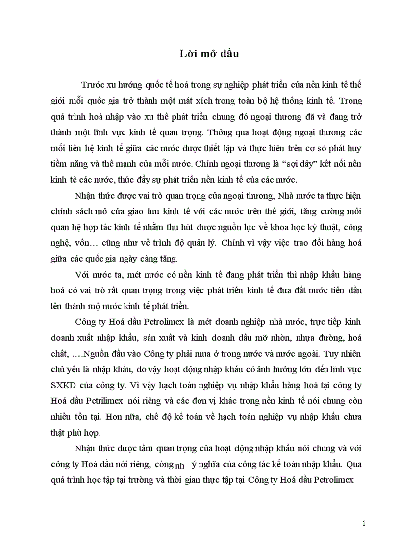 Hoàn thiện kế toán nghiệp vụ nhập khẩu hàng hoá tại công ty hoá dầu Petrolimex