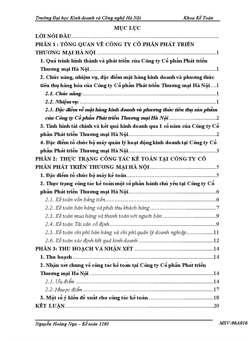 Thực tế công tác kế toán tại Công ty CP Phát triển Thương mại Hà Nội
