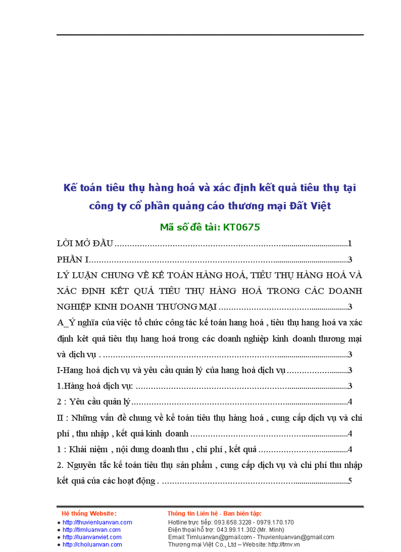 Kế toán hang hoahoá, tiêu thụ hàng hoá và xác định kết quả tiêu thụ tại công ty cổ phần quảng cáo thương mại Đất Việt