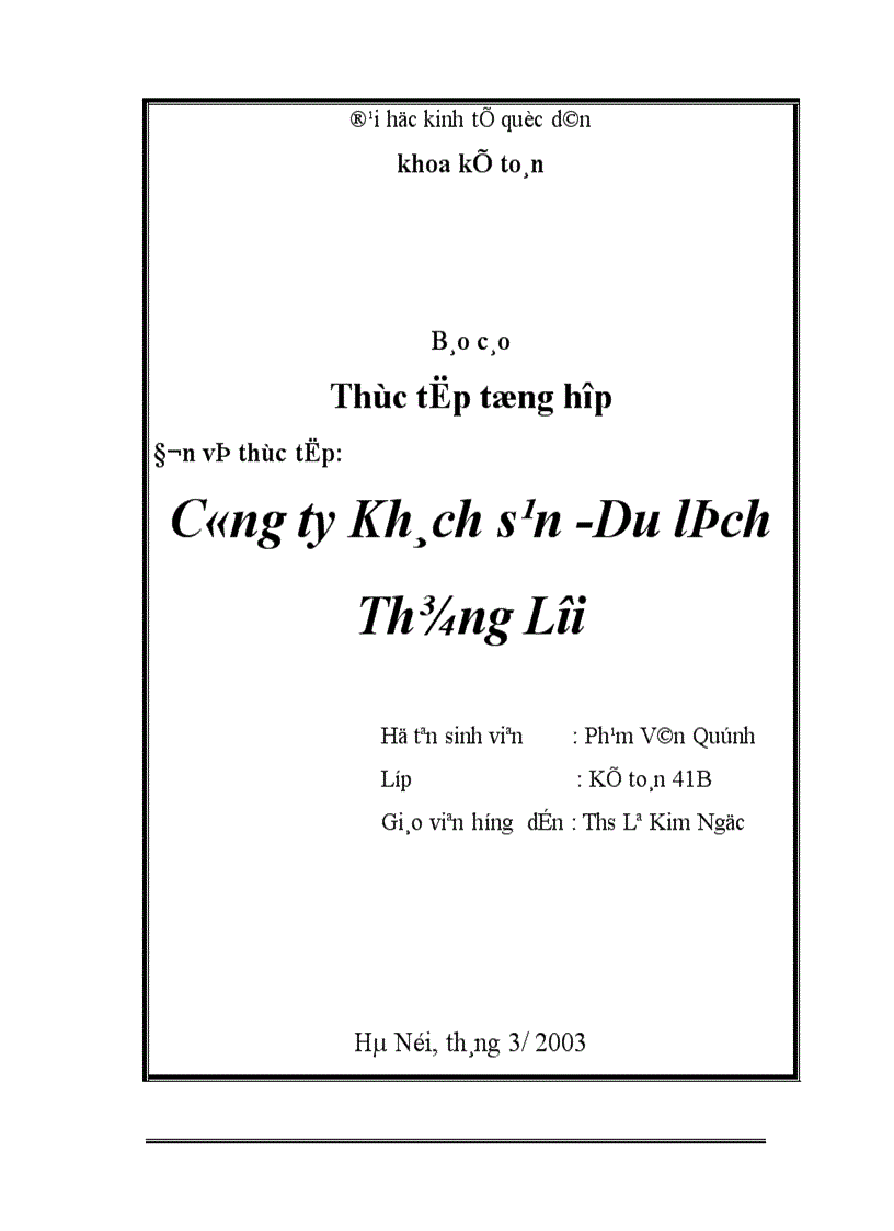 Báo cáo tổng hợp tại công ty Khách sạn Du lịch Thắng Lợi