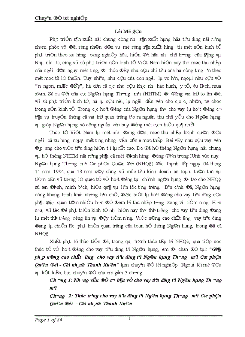 Giải pháp nâng cao chất lượng cho vay tiêu dùng tại Ngân hàng Thương mại Cổ phần Quân đội - Chi nhánh Thanh Xuân