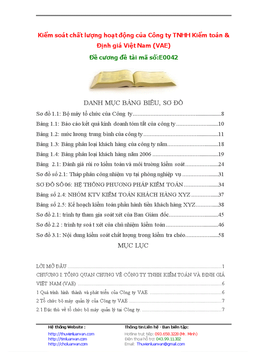 Kiểm soát chất lượng hoạt động của Công ty TNHH Kiểm toán & Định giá Việt Nam (VAE)