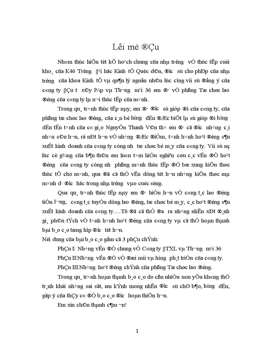 Những vấn đề chung về Công ty ĐTXL và Thương mại 36