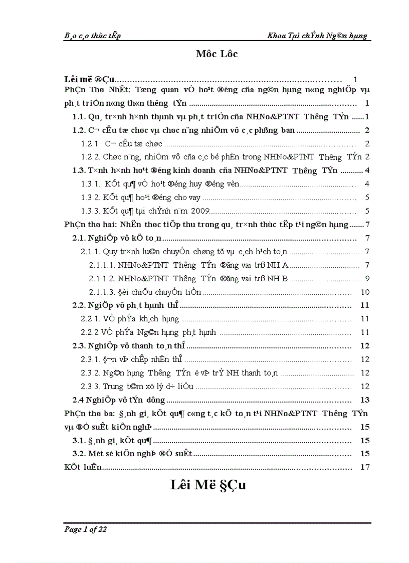 Công tác kế toán tại NHNo&PTNT Thường Tín