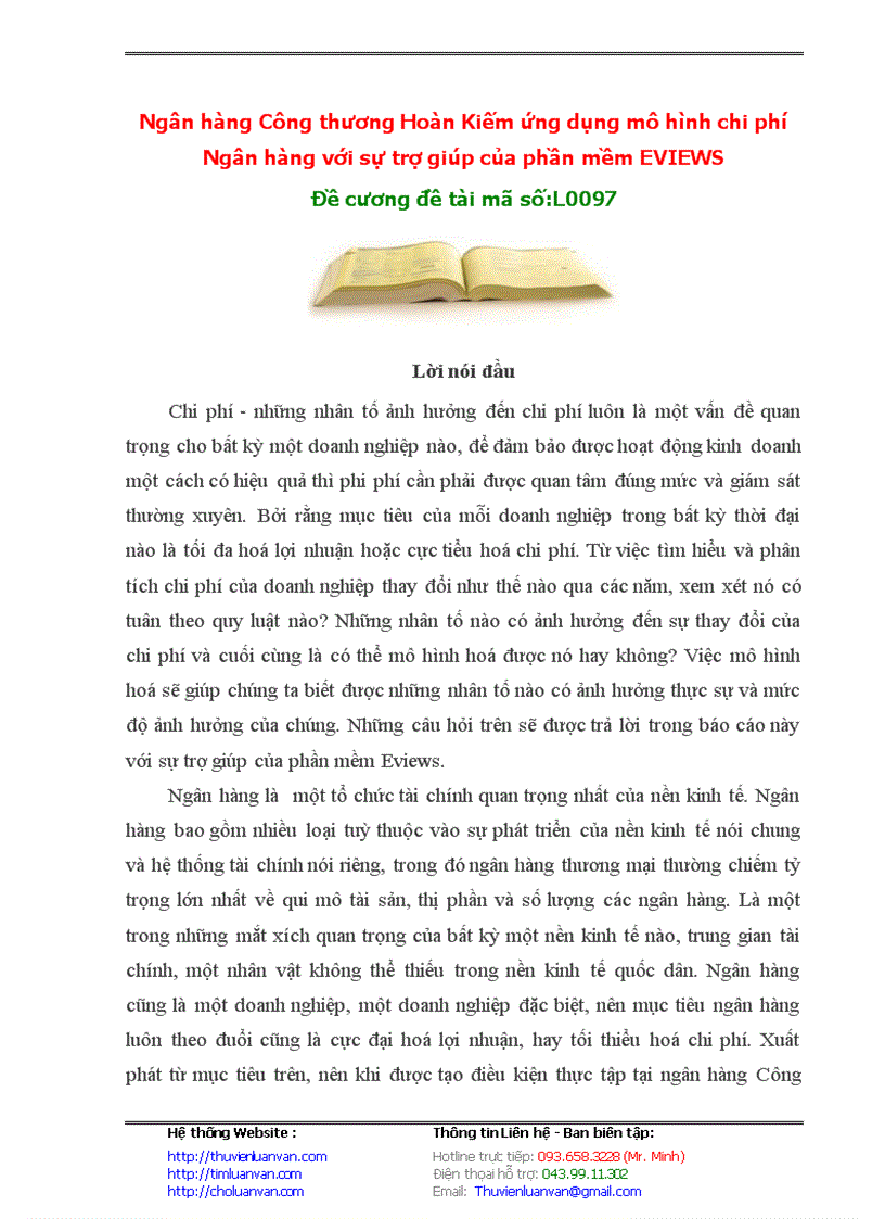Ngân hàng Công thương Hoàn Kiếm ứng dụng mô hình chi phí Ngân hàng với sự trợ giúp của phần mềm EVIEWS