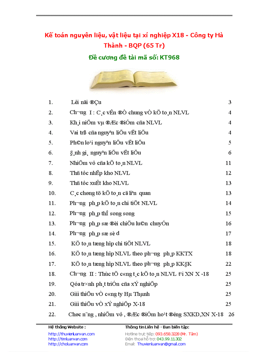 Kế toán nguyên liệu, vật liệu tại xí nghiệp X18 - Công ty Hà Thành - BQP