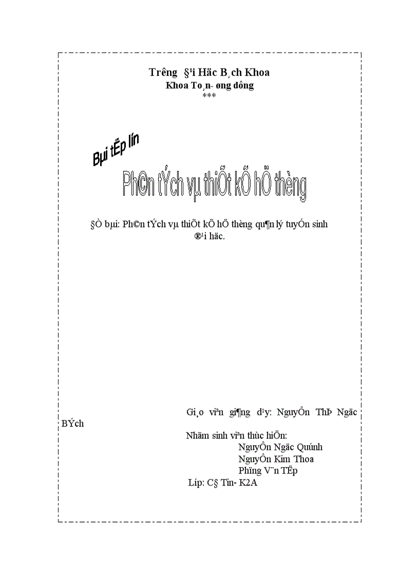 Phân tích và thiết kế hệ thống quản lý tuyển sinh đại học.