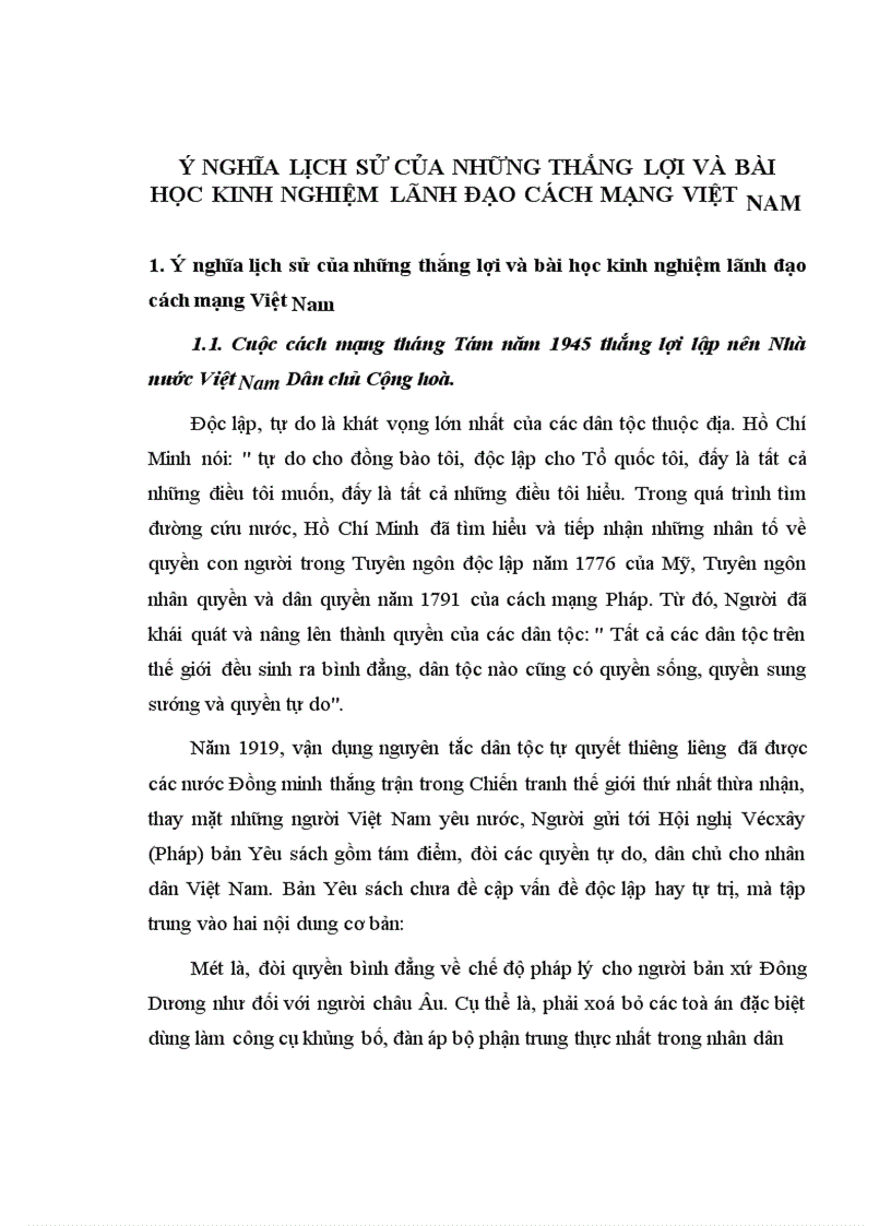 Ý nghĩa lịch sử của những thắng lợi và bài học kinh nghiệm lãnh đạo cách mạng Việt Nam