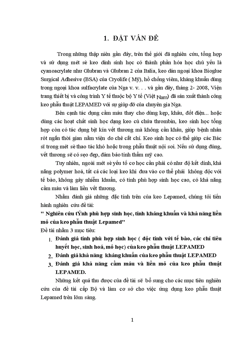 Nghiên cứu tính phù hợp sinh học tính kháng khuẩn và khả năng liền mô của keo phẫu thuật Lepamed