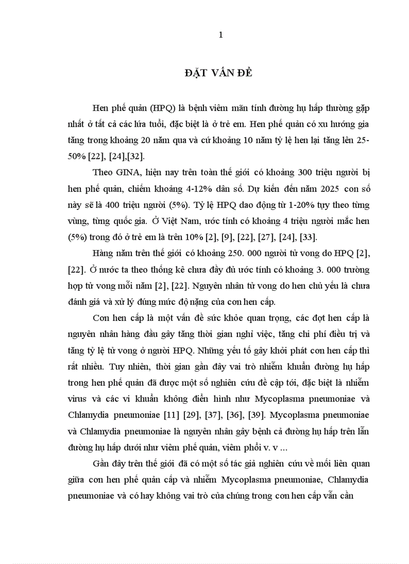 Nghiên cứu vai trò của Mycoplasma pneumoniae và Chlamydia pneumoniae trong cơn hen cấp ở trẻ em 1