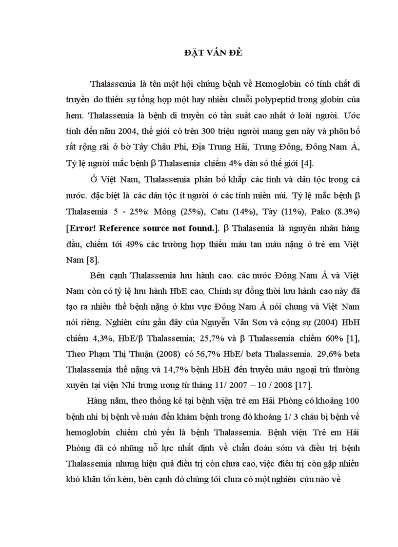 Nghiên cứu thực trạng bệnh thalasemia tại bệnh viện trẻ em hải phòng