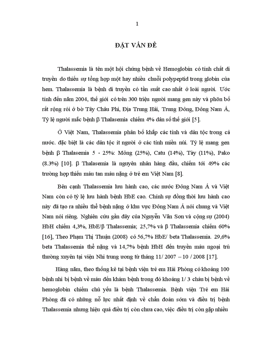 Nghiên cứu thực trạng bệnh Thalassemia tại bệnh viện Trẻ em Hải Phòng
