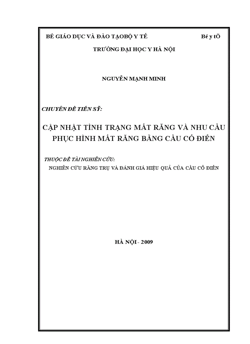 Cập nhật tình trạng mất răng và nhu cầu phục hình mất răng bằng cầu cổ điển