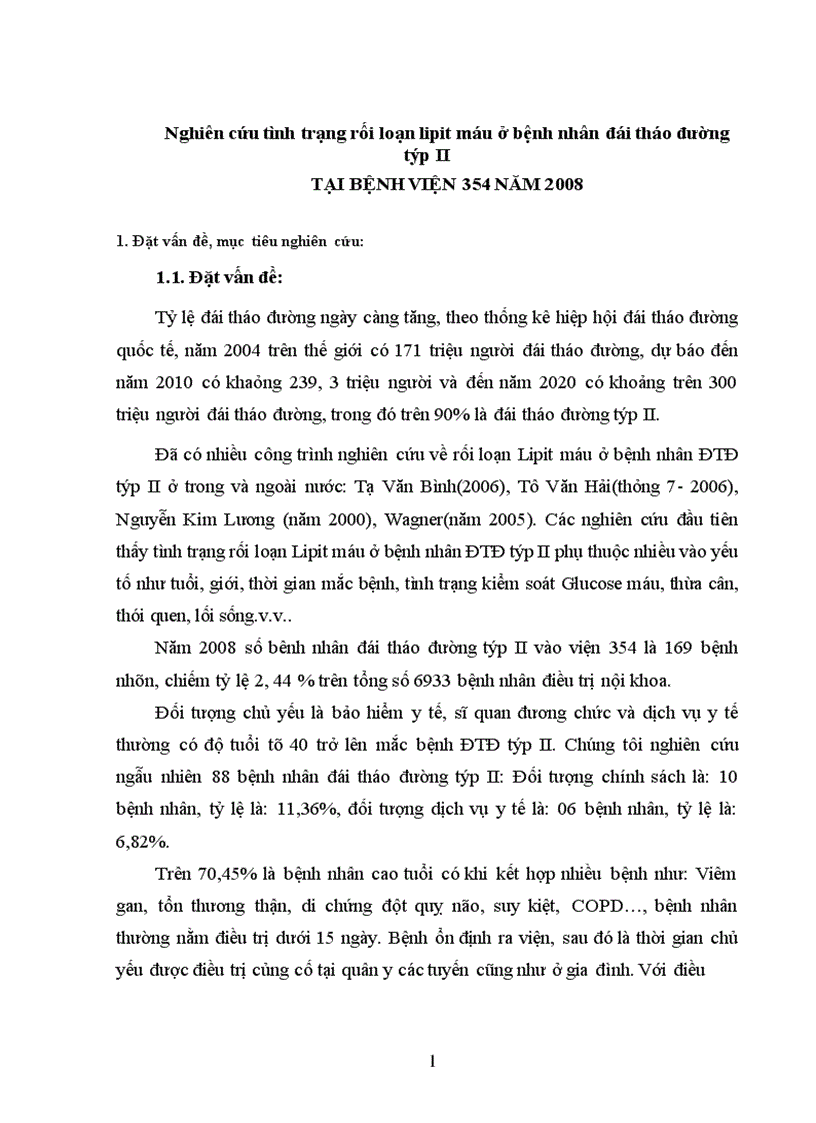 Nghiên cứu tình trạng rối loạn lipit máu ở bệnh nhân đái tháo đường týp II Tại bệnh Viện 354 năm 2008