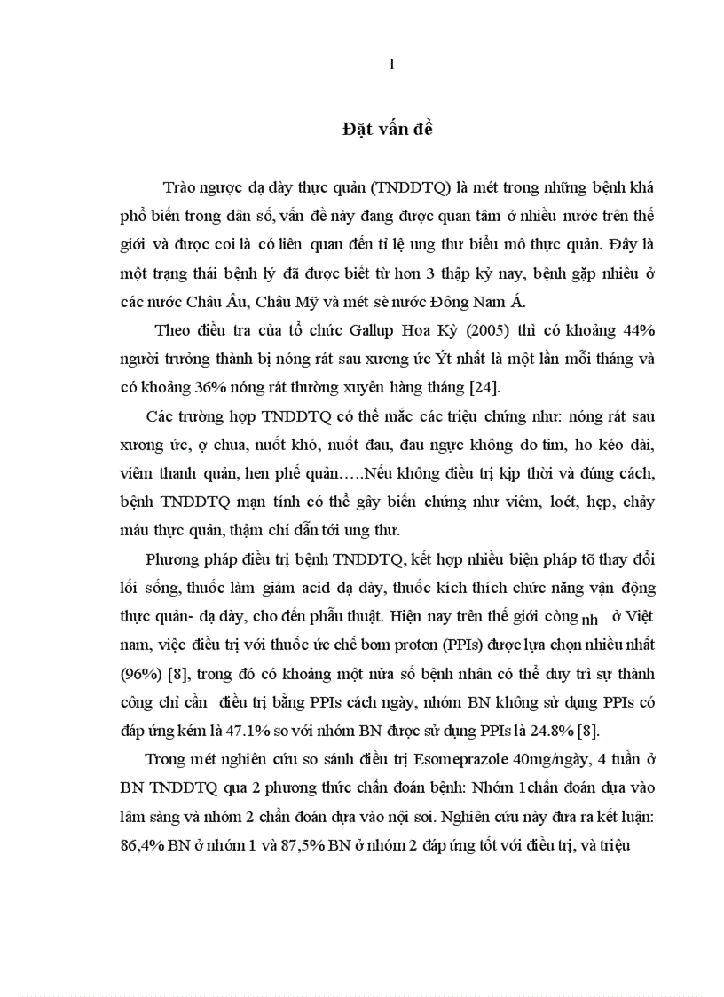Đỏnh giá hiệu quả điều trị bệnh trào ngược dạ dày thực quản bằng Esomeprazole 1