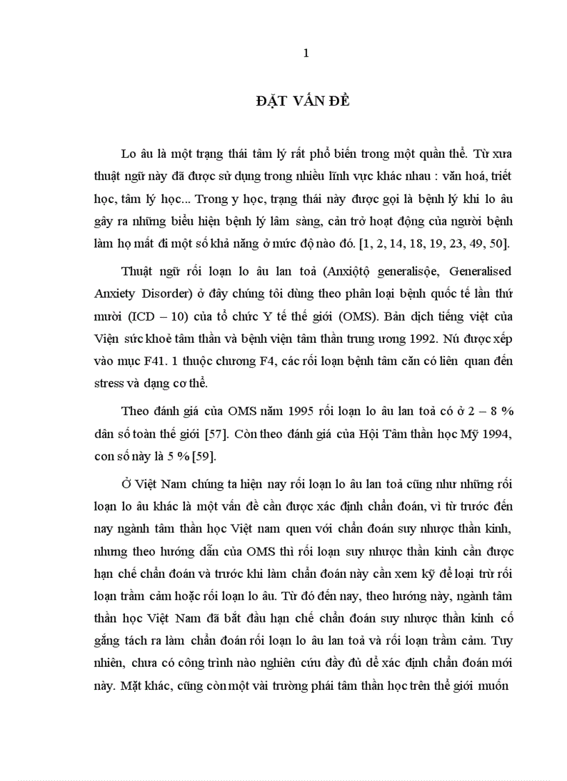 Xác định về rối loạn lo âu lan toả theo tiêu chuẩn của OMS trên thực tế Việt Nam 1