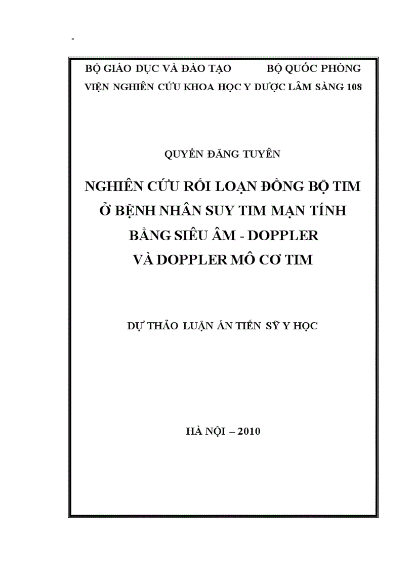 Nghiên cứu tình trạng và mức độ rối loạn đồng bộ tim ở bệnh nhân suy tim bằng phương pháp siêu âm Doppler và Doppler mô