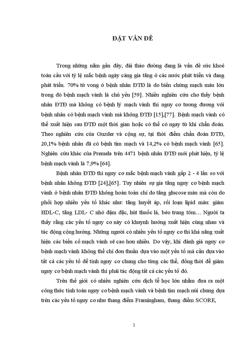 Nghiên cứu vai trò của tháng điểm Framingham trong đánh giá nguy cơ bệnh mạch vành ở bệnh nhân ĐTĐ týp 2 1