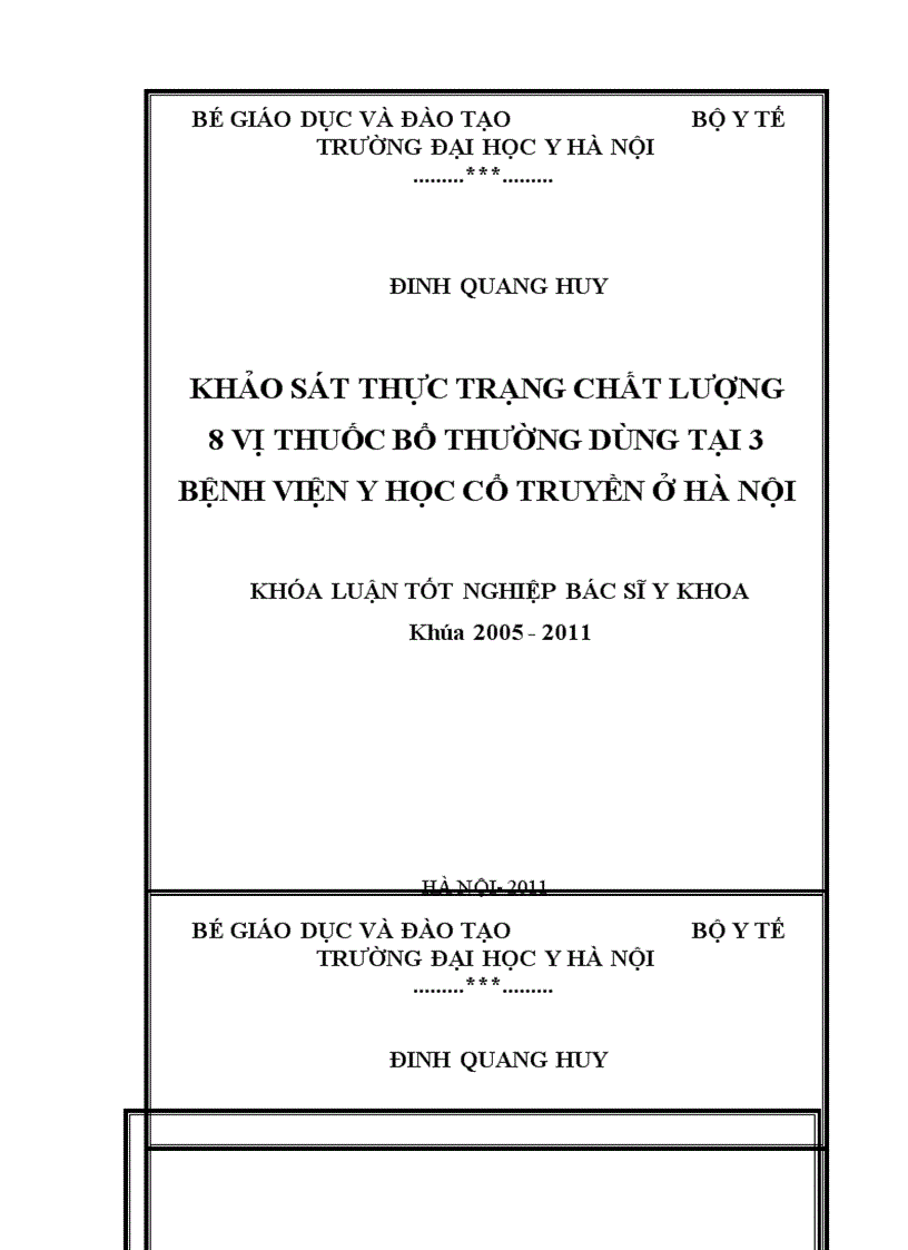 Khảo sát thực trạng chất lượng 8 vị thuốc bổ thường dùng tại các cơ sở khám chữa bệnh bằng YHCT tại Hà Nội