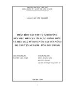 Phân tích các yếu tố ảnh hưởng đến việc tiếp cận tín dụng chính thức và hiệu quả sử dụng vốn vay của nông hộ ở huyện kế sách tỉnh sóc trăng