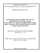 Giải pháp phát triển sản xuất kinh doanh nước sạch tại Công ty trách nhiệm hữu hạn một thành viên một thành viên kinh doanh nước sạch Thái Nguyên