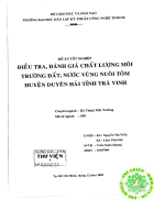 Điều tra đánh giá chất lượng môi trường đất nước vùng nuôi tôm duyên hải tỉnh Trà Vinh
