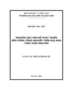 Nghiên cứu vấn đề Phát triển bền vững công nghiệp trên địa bàn tỉnh Thái Nguyên