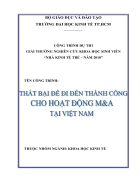 Thất bại để đi đến thành công cho hoạt động mua bán sát nhập tại Việt Nam