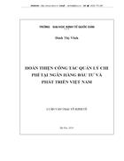 Hoàn thiện công tác quản lý chi phí tại Ngân hàng đầu tư và phát triển Việt Nam