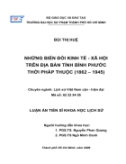 Những biến đổi kinh tế xã hội trên địa bàn tỉnh Bình Phước thời Pháp thuộc 1862 1945