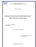 KHẢO SÁT MỘT SỐ ĐẶC ĐIỂM NGHỆ THUẬT THƠ CHỮ HÁN Cao Bá Quát