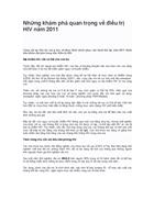 Những khám phá quan trọng về điều trị HIV năm 2011