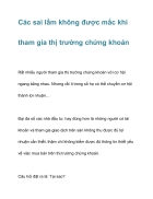 Các sai lầm không được mắc khi tham gia thị trường chứng khoán