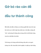 Gỡ bỏ rào cản để đầu tư thành công 1