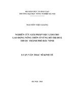 Nghiên cứu giải pháp việc làm cho lao động nông thôn ở vùng đô thị hoá thuộc thành phố bắc ninh