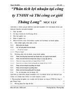 Phân tích lợi nhuận tại công ty TNHH và Thi công cơ giới Thăng Long 1