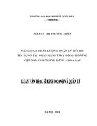 Nâng cao chất lượng quản lý rủi ro tín dụng tại ngân hàng TMCP Công Thương Việt Nam chi nhánh Láng – Hòa Lạc